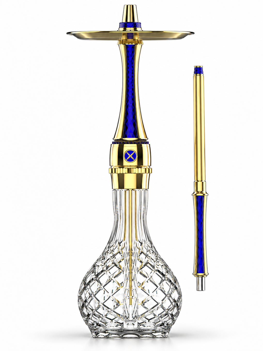 Cachimba Maxx Royal Ocean Gold con base de cristal tallado y boquilla a juego; imagen de presentación creada con IA