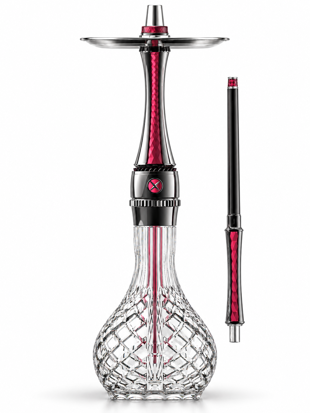 Cachimba Maxx Royal Ruby Black con base de cristal tallado y boquilla a juego; imagen de presentación creada con IA