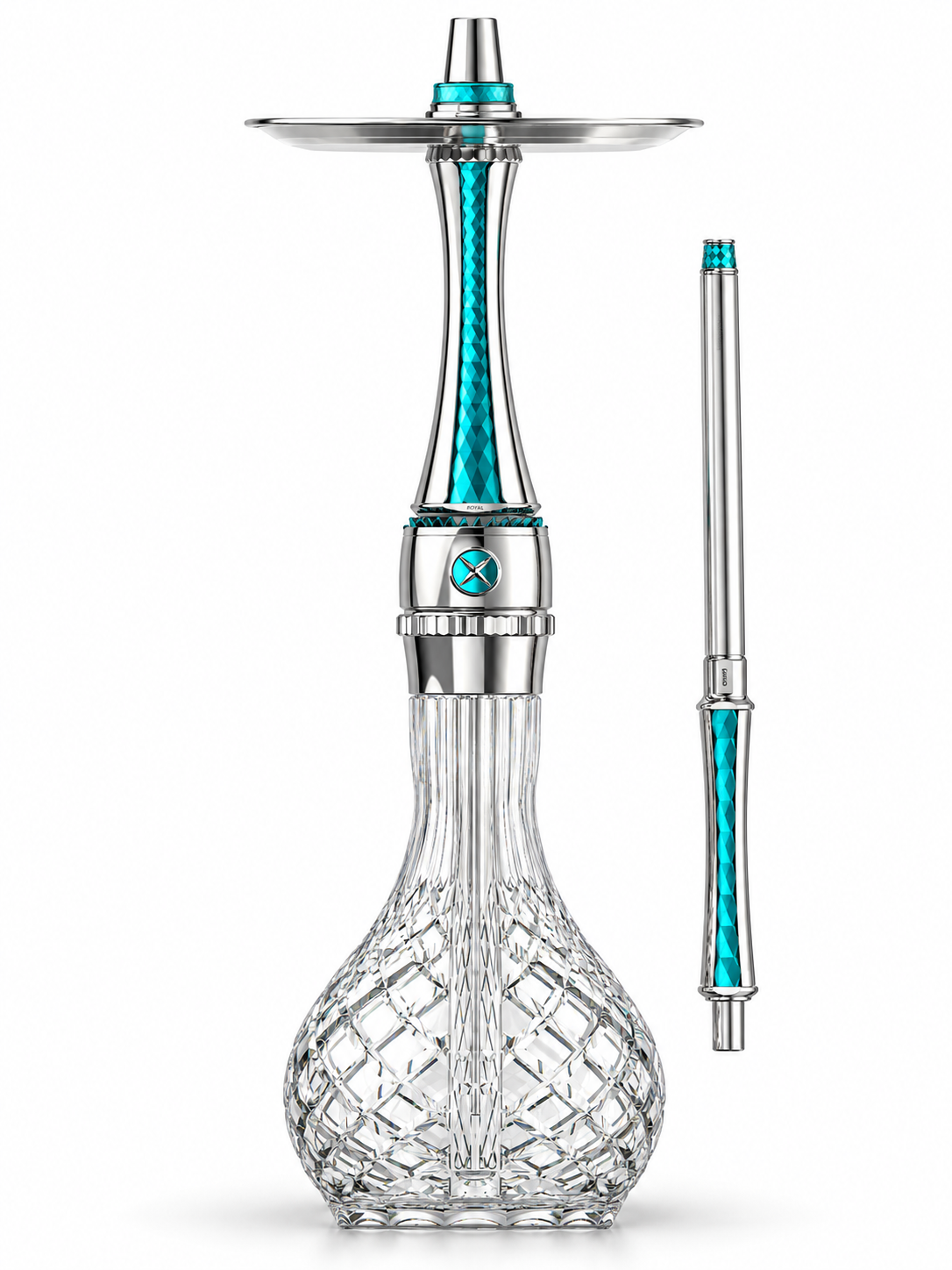 Cachimba Maxx Royal Sealight con base de cristal tallado y boquilla a juego; imagen de presentación creada con IA